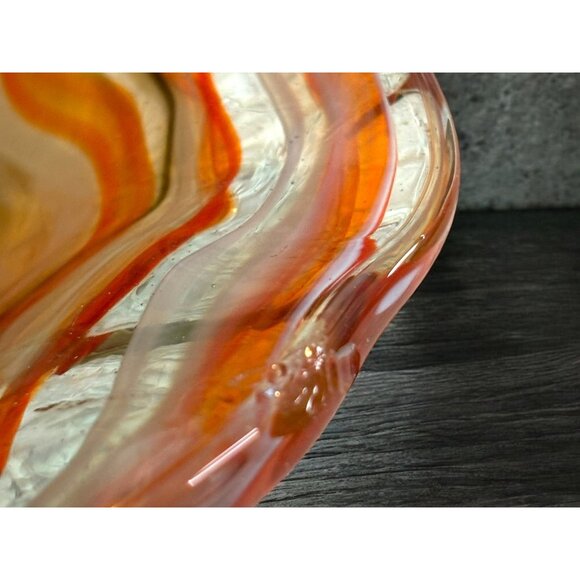 Vtg Slag Art Glass Cornucopia Vase Spiral Curled Handle Unsigned Orange MCM - Picture 8 of 15